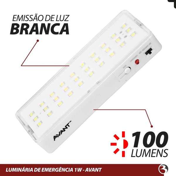 Imagem de Kit 5 Luminária de Emergência 30 LED 100 Lumens 6000K 1W Bivolt - Avant