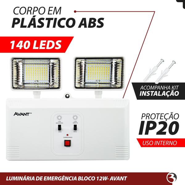 Imagem de Kit 5 Luminária de Emergência Led 12w Dupla Bloco 6000k Bivolt 1200 Lumens - Avant