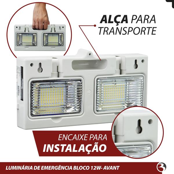 Imagem de Kit 5 Luminária de Emergência Led 12w Dupla Bloco 6000k Bivolt 1200 Lumens - Avant