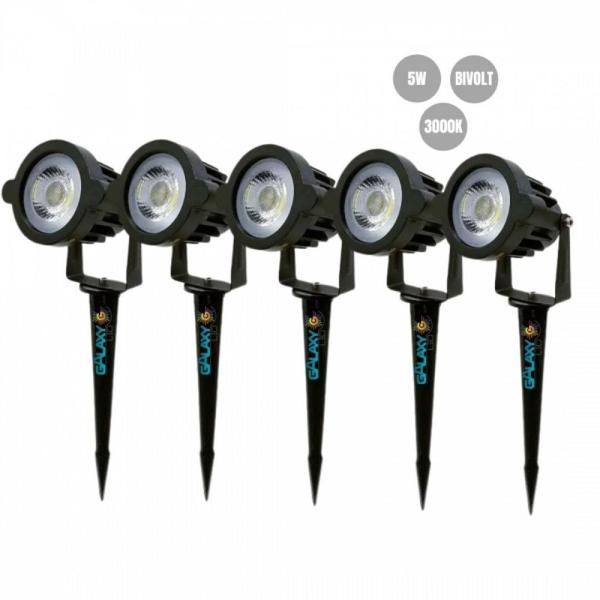 Imagem de Kit 5 luminaria espeto jardim 5w 3000k biv prova dagua galaxy