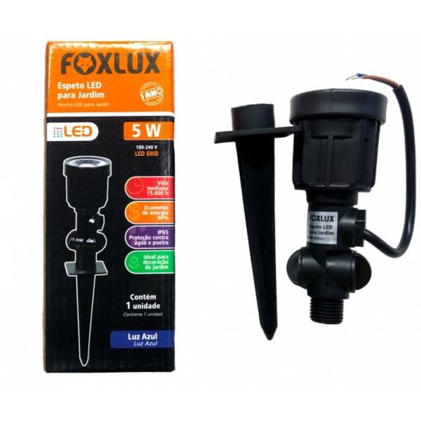 Imagem de Kit 5 luminaria espeto jardim 5w azul biv prova dagua foxlux