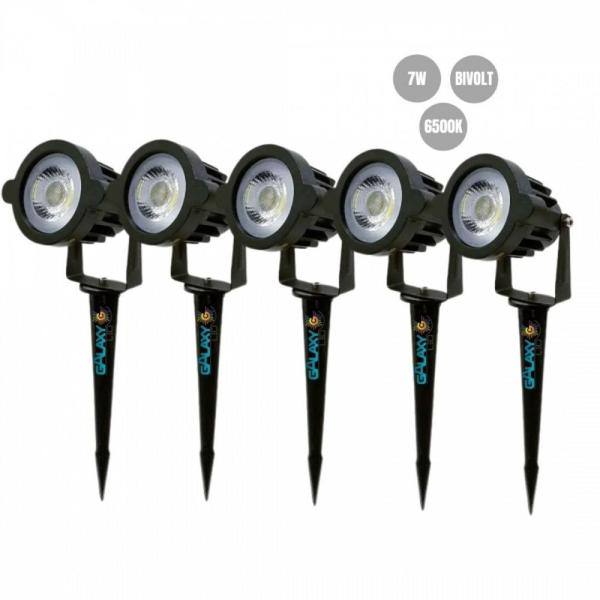 Imagem de Kit 5 luminaria espeto jardim 7w 6500k biv prova dagua galaxy