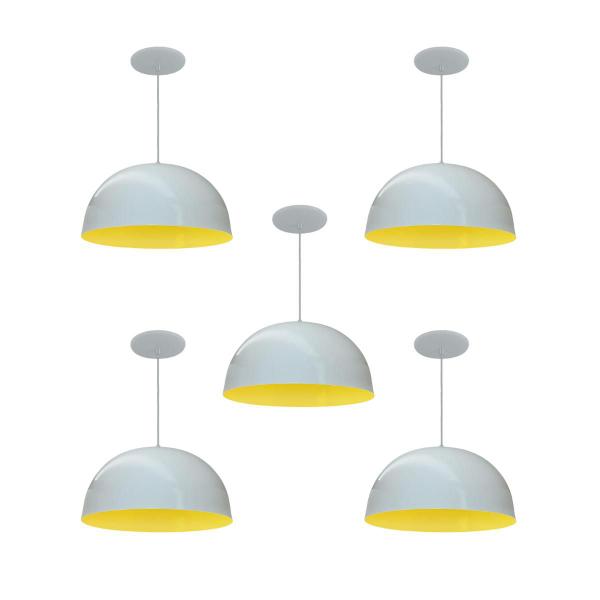 Kit 5 Luminária Pendente Meia Lua 24cm Interior Amarelo Com Fiação 110/220v - Luminárias Navarro Imagem de Kit 5 Luminária Pendente Meia Lua 24cm Interior Amarelo Com Fiação 110/220v