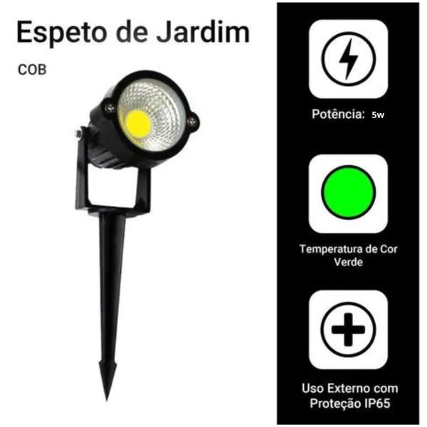 Imagem de Kit 5 Luminária Refletor Espeto de Jardim 5w cor da luz Verde