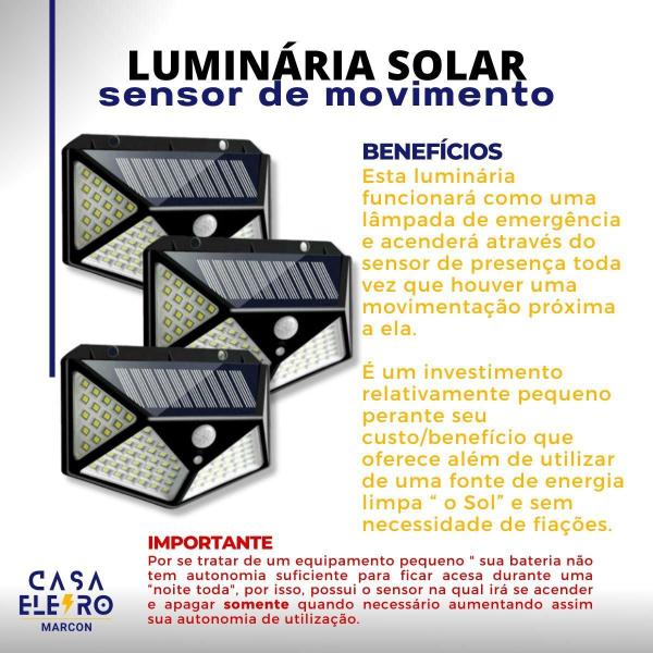 Imagem de Kit 5 Luminária Solar 100 Leds Sensor Movimento Externo