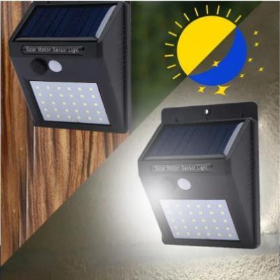 Imagem de Kit 5 Luminária Solar 30 Leds Refletor Led Parede Jardim Piscina Externo Com Sensor Movimento Resistente Sol Chuva