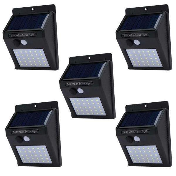 Imagem de Kit 5 Luminária Solar De Parede 30 Leds 6W Sensor Movimento