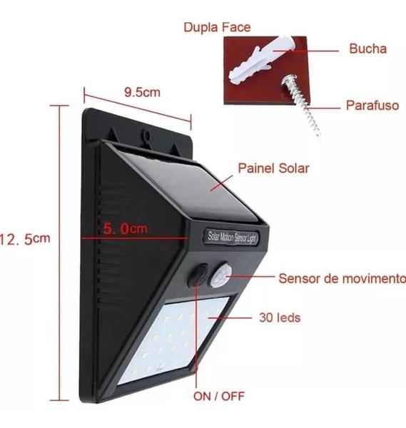 Imagem de Kit 5 Luminária Solar Led Com Sensor Jardim Luz Prova D'água