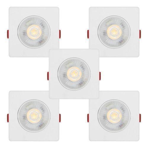 Imagem de Kit 5 Luminária Spot Led 7w Dicroica Branco Quente Direcionável Embutir Quadrado Bivolt 110/220 Forro Pvc Gesso Sala Quarto Comercio