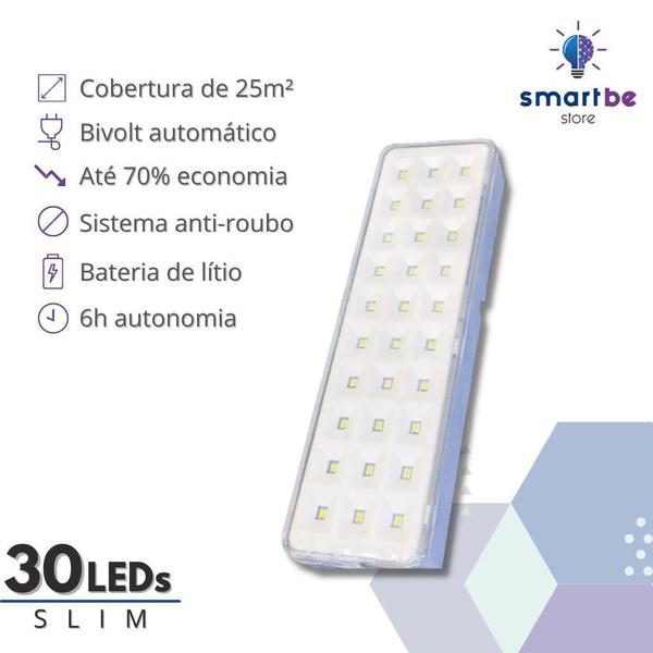 Kit 5 Luminárias de Emergência 30 LEDs Slim 110v/220v - Segurimax Imagem de Kit 5 Luminárias de Emergência 30 LEDs Slim 110v/220v