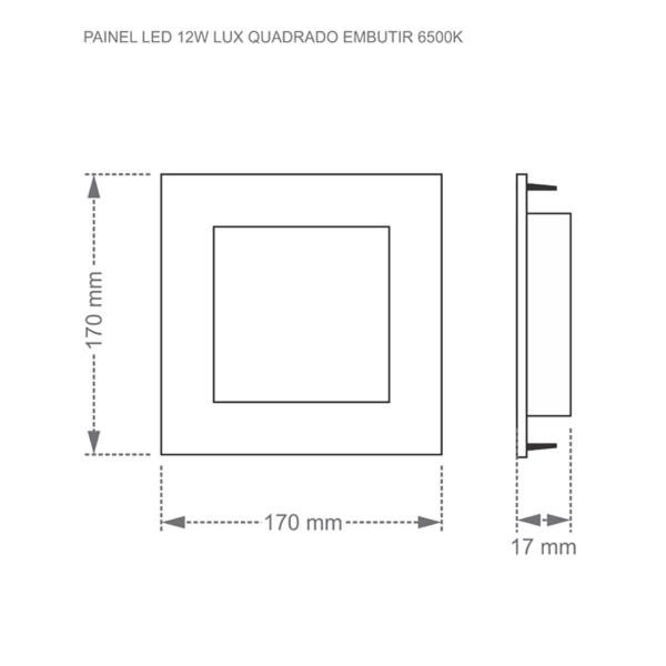 Imagem de Kit 5 luminárias painel led 12w lux quadrado embutir - 4000k