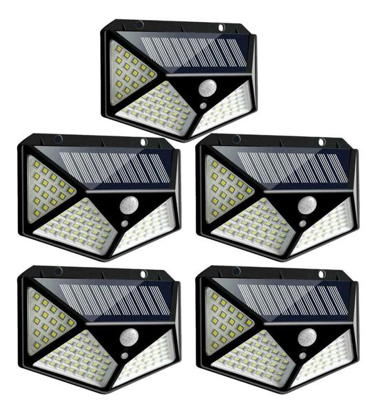 Imagem de KIT 5 Luminárias Solar 100 Led Sensor Presença Parede Externa