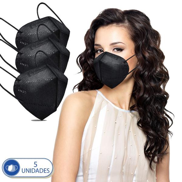 Imagem de Kit 5 Máscaras Descartáveis KN95 PFF2 Preta com Clip Nasal