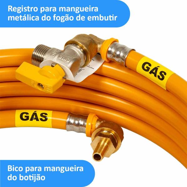 Imagem de Kit 5 Metros 16mm Tubo Multicamadas PEX GÁS Amarelo + Registro 1/2