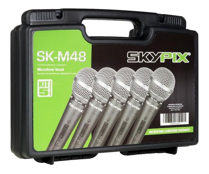 Imagem de Kit 5 Microfone Profissional De Fio Skypix Skm48 Com Maleta