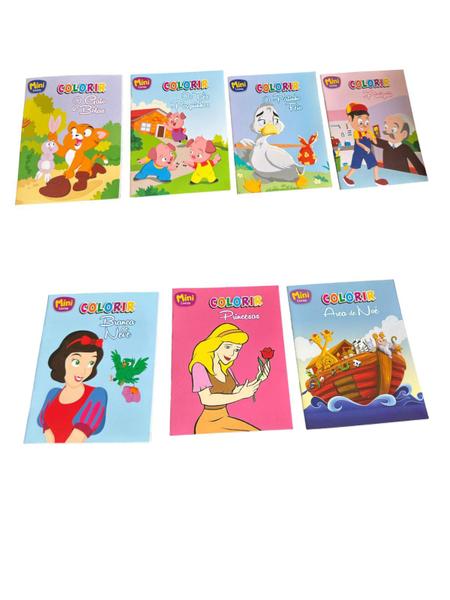 Imagem de Kit 5 mini Livros Infantis de colorir tema variado Historias