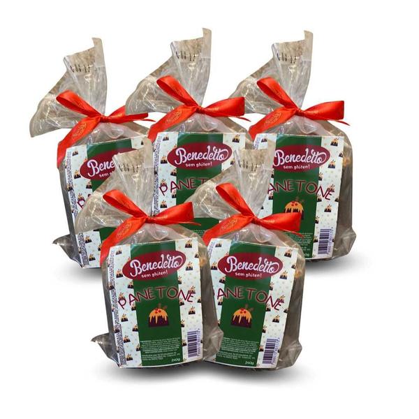 Kit 5 mini panetone frutas sem gluten benedetto 240g - Benedetto Alimentos Inclusivos Imagem de Kit 5 mini panetone frutas sem gluten benedetto 240g