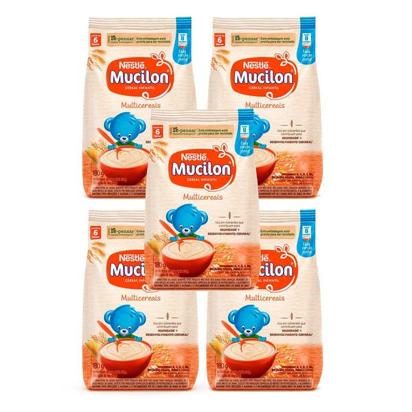 Imagem de Kit 5 Mucilon Multicereais Cereal Infantil Sachê 180g