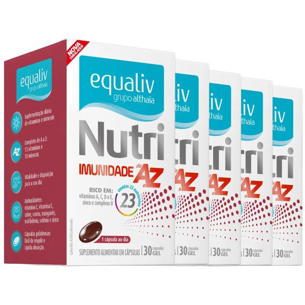 Kit 5 Nutri Imunidade A a Z Equaliv 30 cápsulas gel Imagem de Kit 5 Nutri Imunidade A a Z Equaliv 30 cápsulas gel