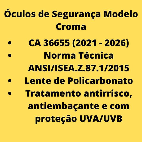 Imagem de Kit 5 óculos EPI Proteção Segurança Modelo Croma Fumê CA