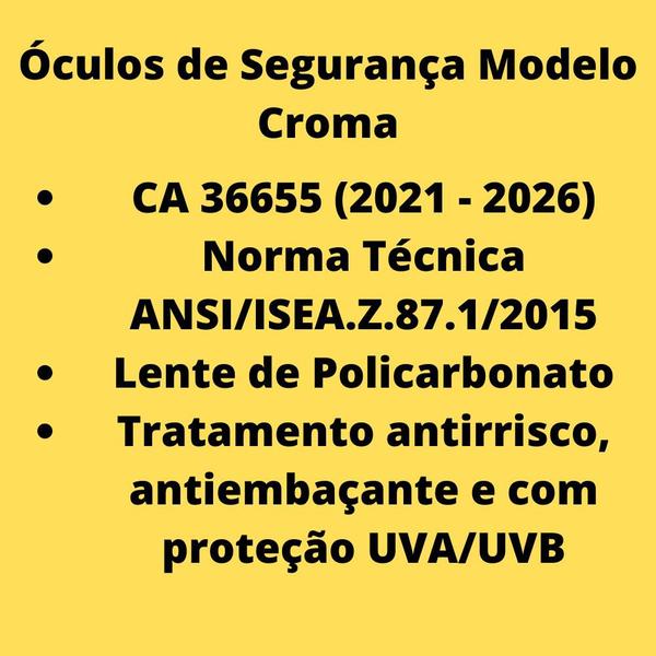 Imagem de Kit 5 óculos Epi Proteção Segurança Modelo Croma Incolor Ca - UN / 5