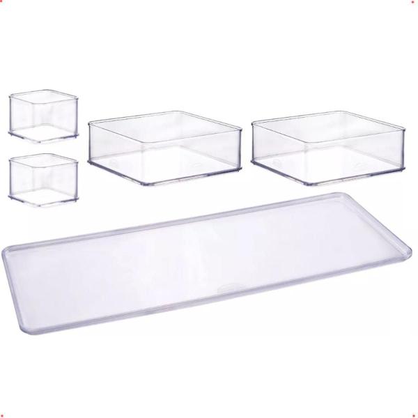 Imagem de Kit 5 Organizadores Multiuso Transparente Com Encaixe 36,5Cm