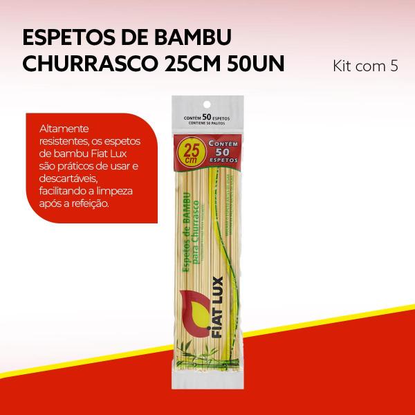 Imagem de Kit 5 Pacotes de Palito de Bambu Higiênico para Churrascos Sustentável Fiat lux 25cm 50un