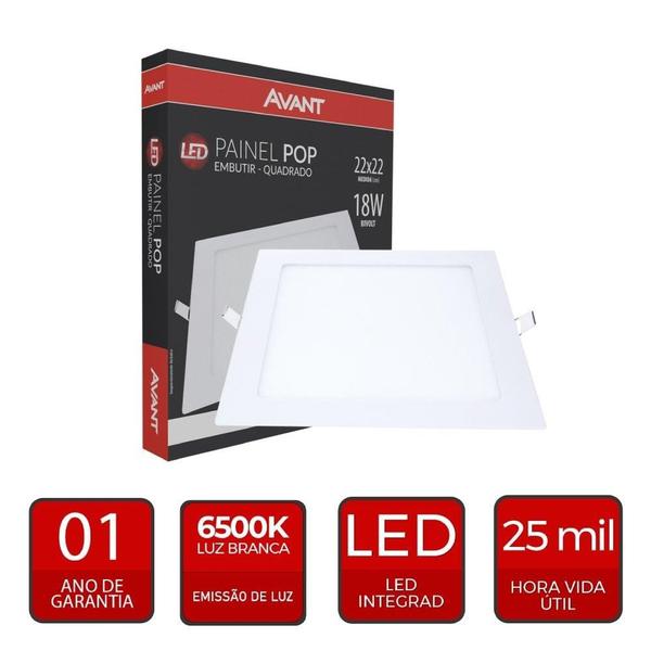 Imagem de Kit 5 Paflons - Plafon Painel Avant Led 22cm Quadrado Embutir 1260 Lumens 6,5K 18W Bivolt