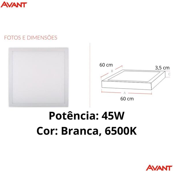 Imagem de Kit 5 Paineis de Led Modular Sobrepor 3600 Lumens 60x60 45w Bivolt Branco Avant