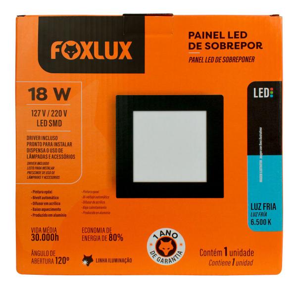 Imagem de Kit 5 Painel de LED 18 W 6500k Quad Sobrepor Bivolt Foxlux