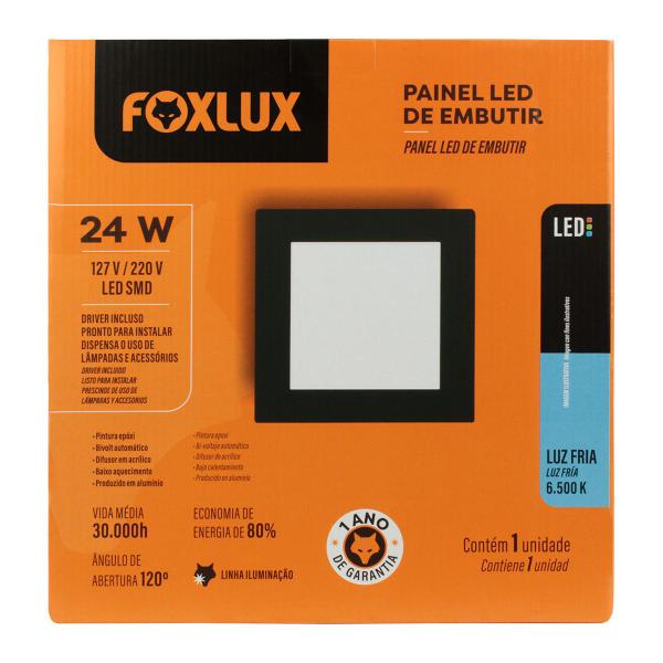 Imagem de Kit 5 Painel de LED 24W 6500k Quadrado Embutir Bivolt Foxlux