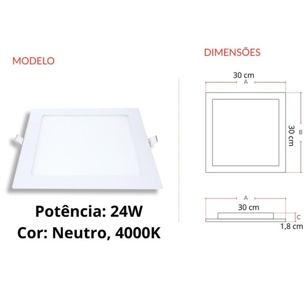 Imagem de Kit 5 Painel de Led Embutir Quadrado Bivolt 29x29 24w 16800 Lumens Neutra Avant