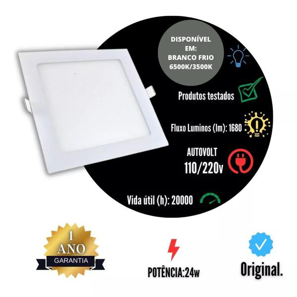 Imagem de Kit 5 Painel Plafon Led Teto 24W Quadrado Embutir Bivolt