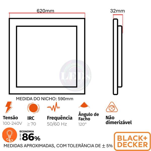 Imagem de Kit 5 Painel Plafon Quadrado Embutir 62x62cm 40w Branco Frio 6500k