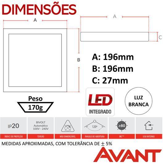 Imagem de Kit 5 Painel Plafon Quadrado Sobrepor 18w Branco Frio 6500k