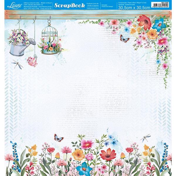 Imagem de Kit 5 Papel Scrapbook Dupla Face Gaiola e Flores Sd-1249 30,5x30,5cm Litoarte