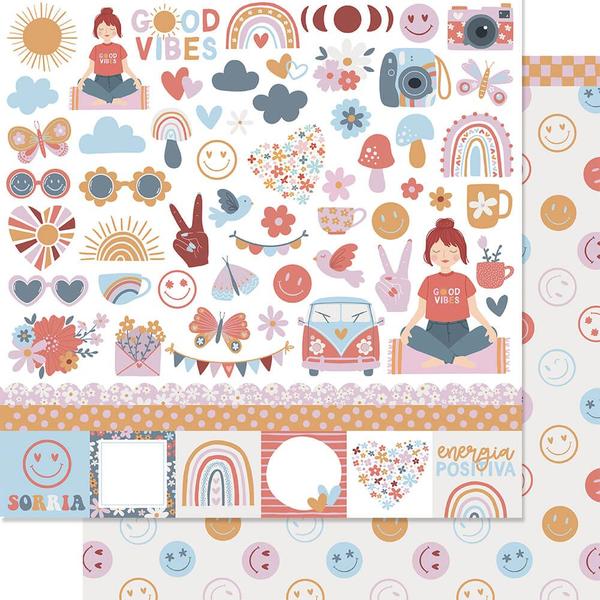 Imagem de Kit 5 Papel Scrapbook Dupla Face Good Vibes Sd-1260 30,5x30,5cm Litoarte