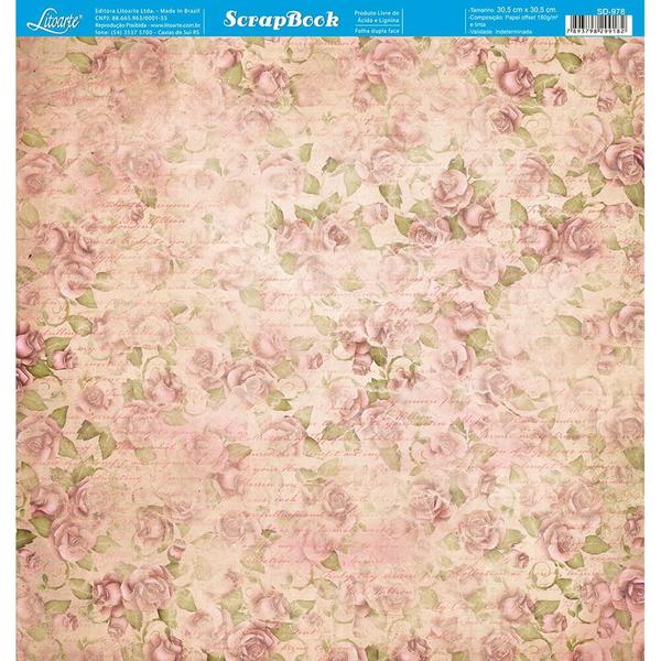 Imagem de Kit 5 Papel Scrapbook Dupla Face Rosas Sd-0978 30,5x30,5cm Litoarte