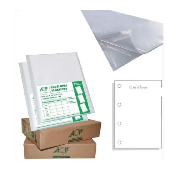 Imagem de Kit 5 Pct Com 100 Envelopes Plásticos Ofício 4 Furos 0,12mm Acp