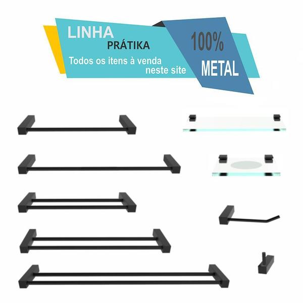 Imagem de Kit 5 Peças Acessórios De Banheiro Metal Preto Fosco Prátika