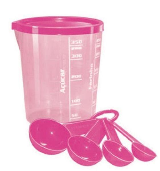 Kit 5 Peças Copo Graduado Com Tampa Colheres De Medida Rosa - Injetemp Imagem de Kit 5 Peças Copo Graduado Com Tampa Colheres De Medida Rosa - Injetemp