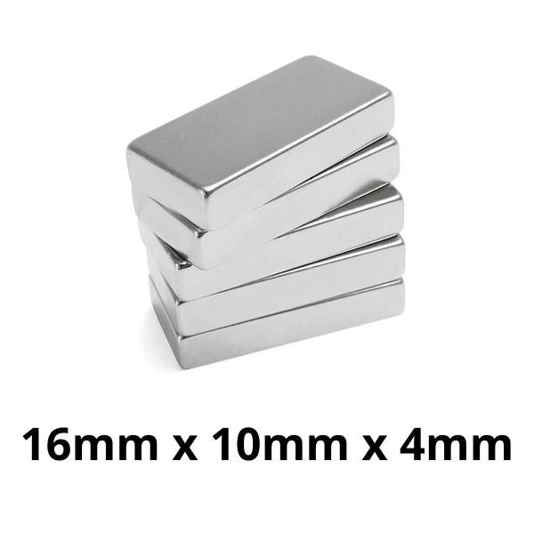 Imagem de Kit 5 Peças Imã Neodímio Bloco Magnético N35  16 x 10 x 4 mm Super Forte Potente