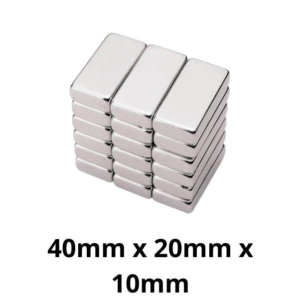 Imagem de Kit 5 Peças Imã Neodímio Bloco Magnético N35  40 x 20 x 10 mm Super Forte Potente