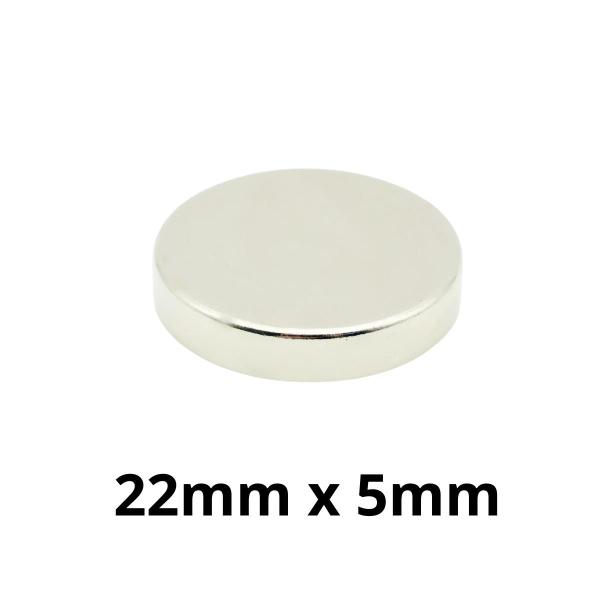 Imagem de Kit 5  Peças Imã Neodímio Disco Magnético N35 22 x 5 mm Super Forte Potente Redondo