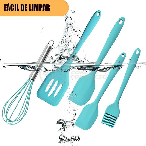 Imagem de Kit 5 Peças Jogo de Cozinha de Silicone Resistente a Altas Temperaturas Conjunto de Utensílios Azul