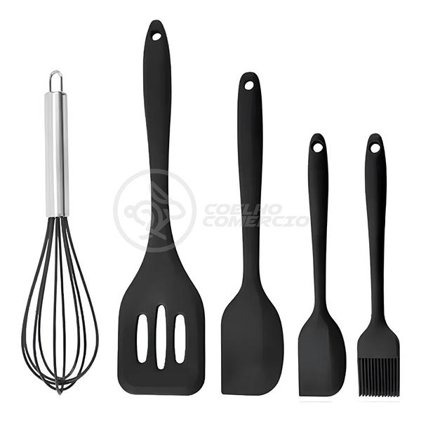 Imagem de Kit 5 Peças Jogo de Cozinha de Silicone Resistente a Altas Temperaturas Conjunto de Utensílios Preto