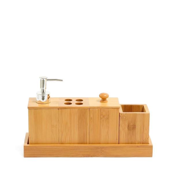 Imagem de Kit 5 Peças Para Banheiro Lavabo Bambu Ecológico C/ Suporte - Mimo Style