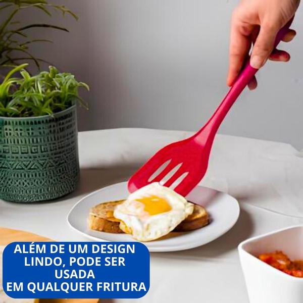 Imagem de Kit 5 Peças Silicone Colher Concha Espátula Vazada Pegador de Massas e Espátula de Pão Duro