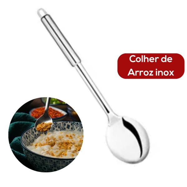 Imagem de Kit 5 Peças Utensílios Profissional Cozinha 100% Inox Concha Escumadeira Colher Arroz Garfo Espátula