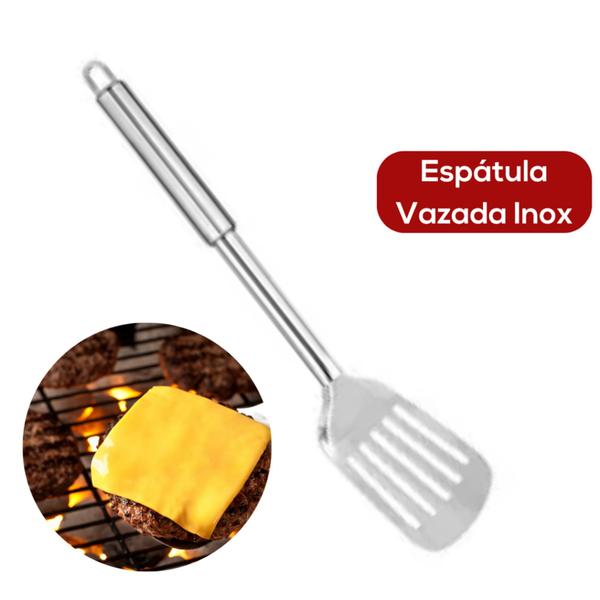 Imagem de Kit 5 Peças Utensílios Profissional Cozinha 100% Inox Concha Escumadeira Colher Arroz Garfo Espátula